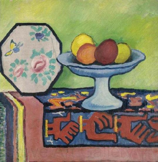 August Macke Still-life with bowl of apples and japanese fan Spain oil painting art
